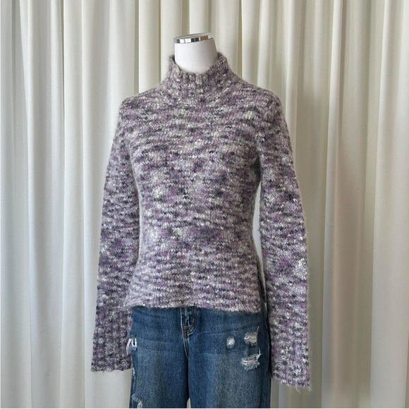 Vtg Y2K Old Navy Mohair Blend Purple Space dye Fuzzy Knit Sweater Mock Neck S - Picture 3 of 8